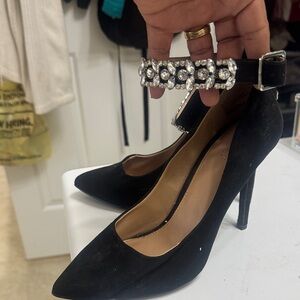 Zara Elegant Black Heels with Gem Ankle Strap